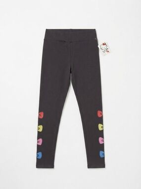 Modcloth Black Hello Kitty Leggings with Rainbow Heart Accents